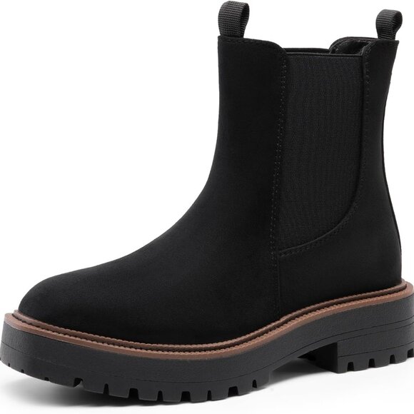 Shoes - Women's Chelsea Ankle Boots Faux Leather Suede 8.5 Low Heel Lug Sole Fall Shoes